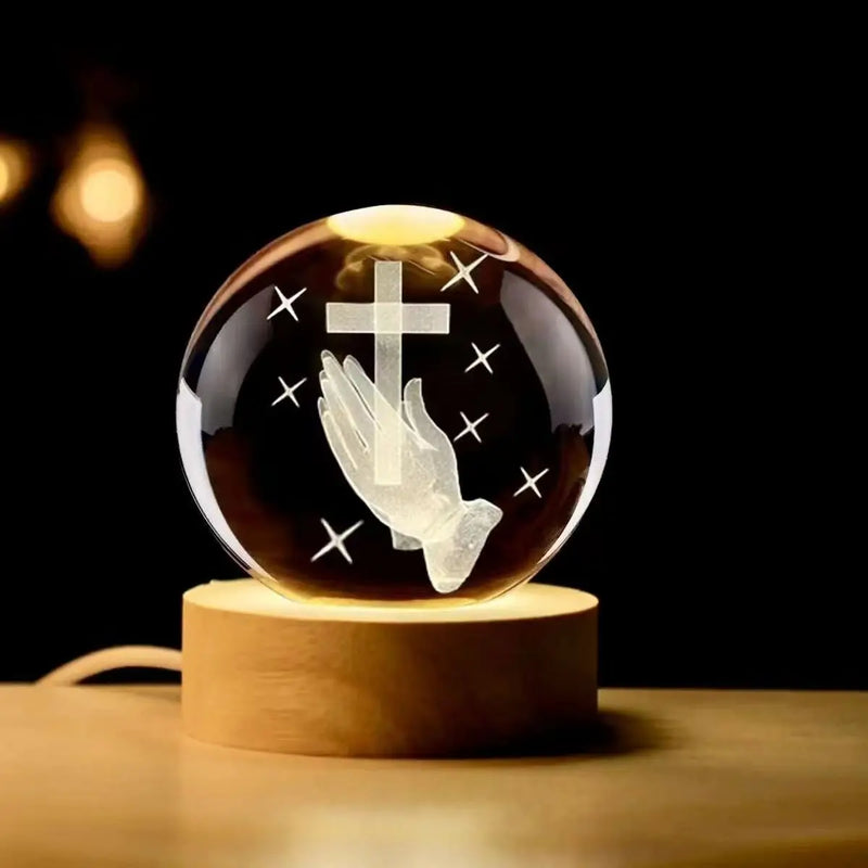3D Crystal Ball Cross ln Hand With Multicolor LED Night Light