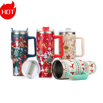 Christmas Colorful 40oz Tumbler with Handle