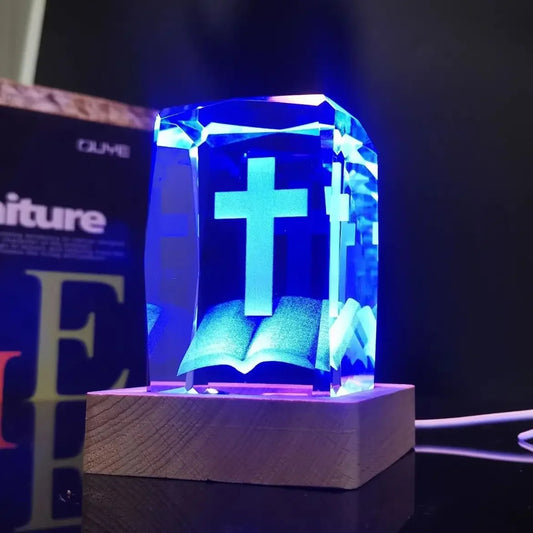 Jesus Colorful Cross Crystal Led Night Light