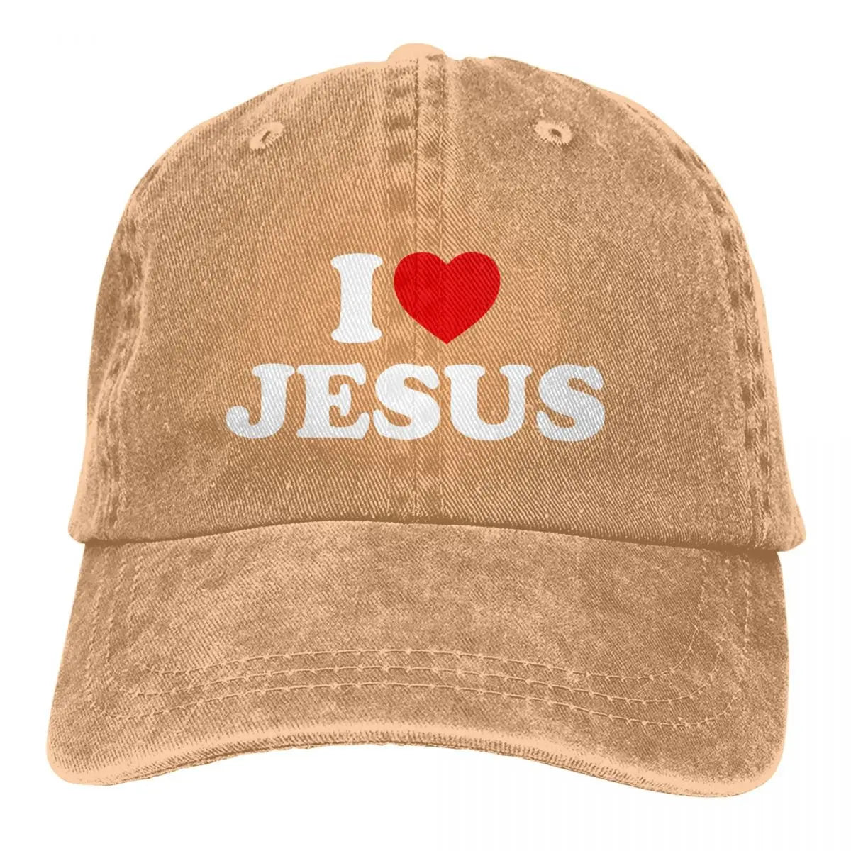 Gorras de béisbol con la frase "Amo a Jesús"