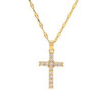 18K Gold Plated Cross Necklace – White Zirconia Stainless Steel Pendant