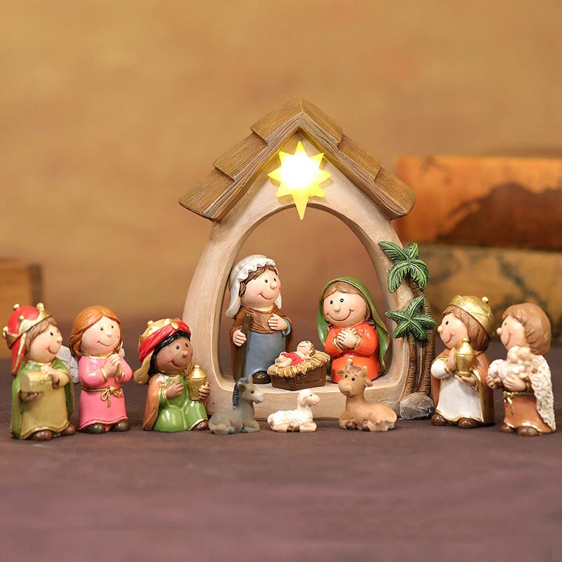 Hand Painted Baby Jeus Nativity Figures Statue Set