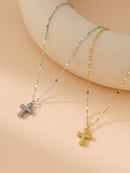 18K Gold & Silver Cross Necklace – Modern Stainless Steel Design