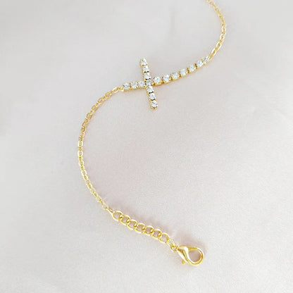 Zircon Cross Pendant Ankle Bracelet