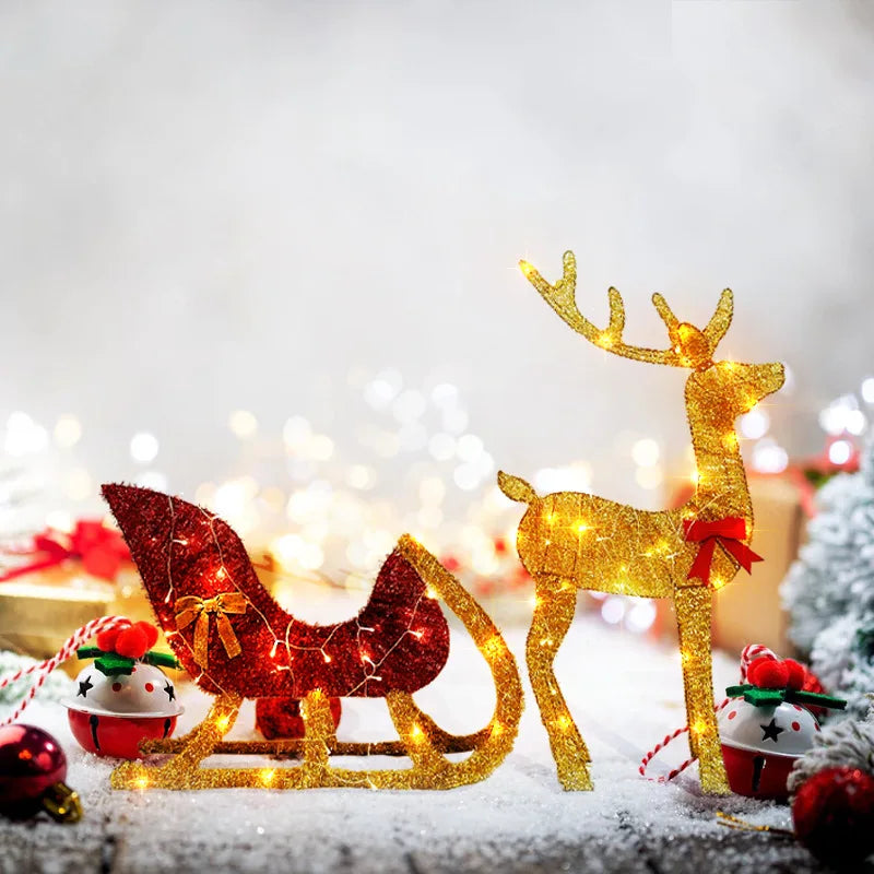 Lighted Christmas Reindeer and Sleigh Outdoor Yard Decoration Set