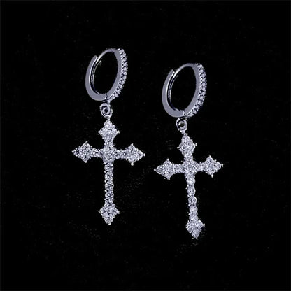 Goth Style Zircon Crystal Cross Drop Dangle Earring