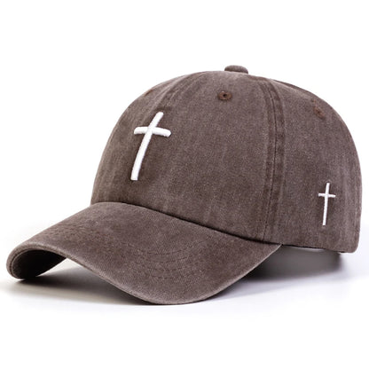 Unisex Cross Embroidery Wash Baseball Caps