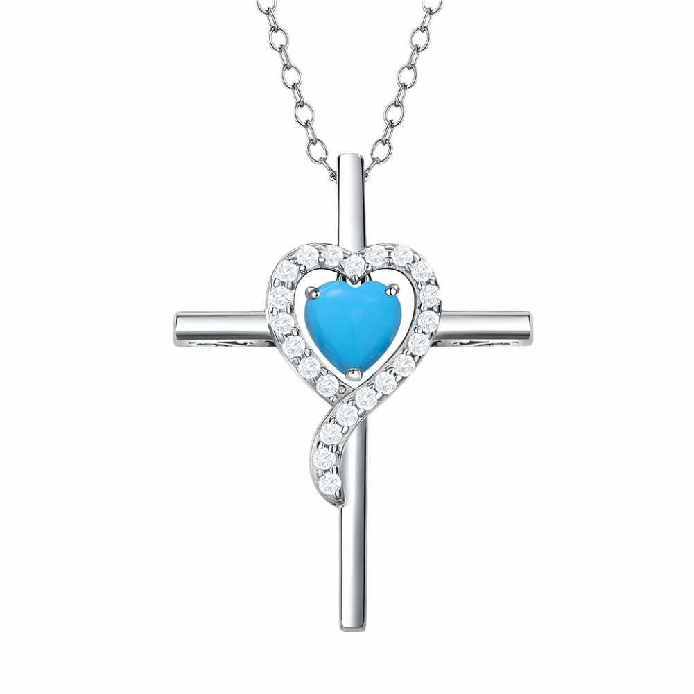 Sterling Silver Cross Pendant - 12 Colorful Heart Birthstone Necklace