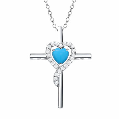 Sterling Silver Cross Pendant - 12 Colorful Heart Birthstone Necklace