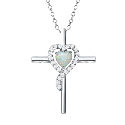 Sterling Silver Cross Pendant - 12 Colorful Heart Birthstone Necklace