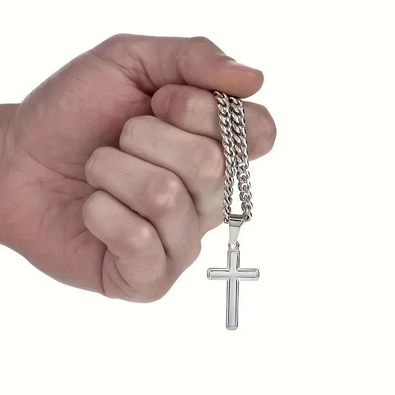 For my son cross chain necklace, stainless steel chain, birthday gift for son, with card and gift box packaging