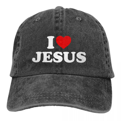 Gorras de béisbol con la frase "Amo a Jesús"