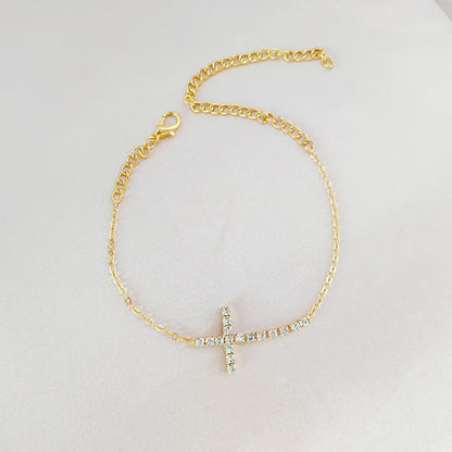 Zircon Cross Pendant Ankle Bracelet