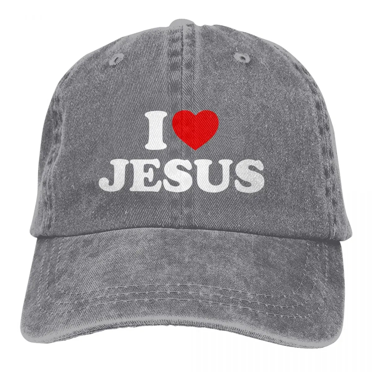 Gorras de béisbol con la frase "Amo a Jesús"