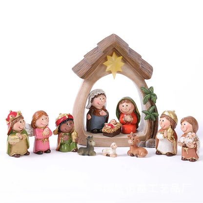 Hand Painted Baby Jeus Nativity Figures Statue Set