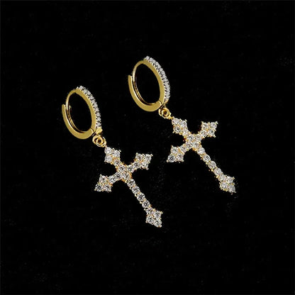 Goth Style Zircon Crystal Cross Drop Dangle Earring